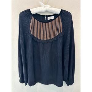 VELVET BY GRAHAM & SPENCER | Dark Blue Polka Dot Beaded Peasant Blouse | Medium